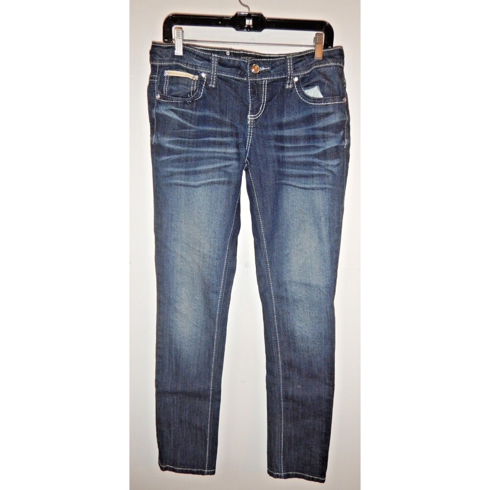 NWT Premiere Jeans Skinny Rhinestone Embroidered Pocket Medium Wash Size 7/8R